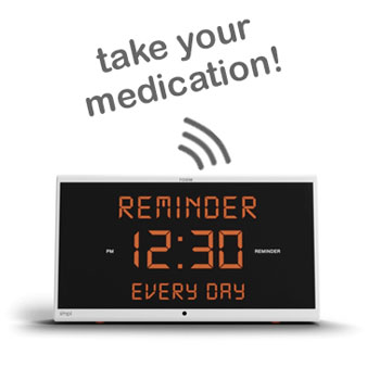 Medication dispenser with alarm to remind those with memory loss to take their pills, plus clocks for Seniors