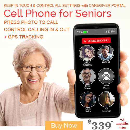Cell phone Mobile Phone for seniors, elderly, Alzheimer's and Dementia with photo call buttons, GPS tracking and speakerphone